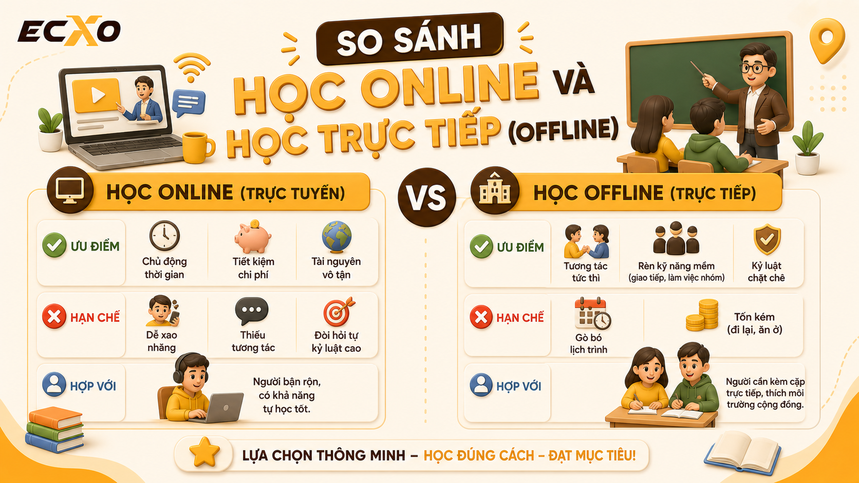 So sánh học online và offline - ECXO